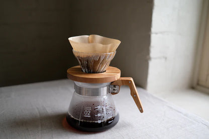Hario V60 Glass Dripper Olive Wood Base 1-2 Person